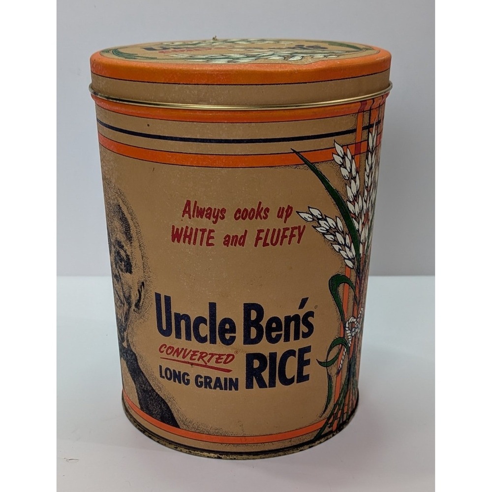 Uncle Ben's Rice Tin Vintage 1985 4lb Tan Orange Advertising Kitchen Canister